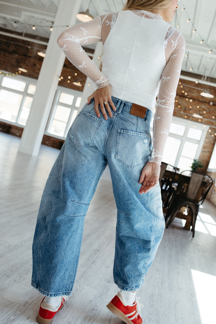 Free People We The Free Good Luck Mid-Rise Barrel Jeans