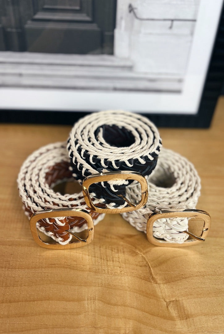 Chai Crochet Trimmed Leather Belt