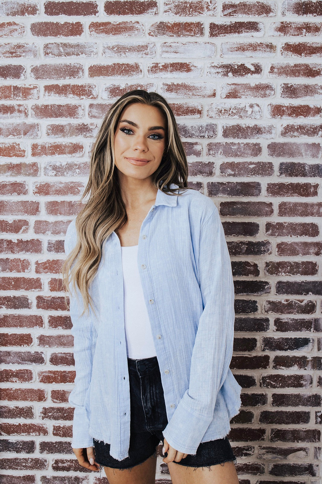 Tattered Charm Washed Button Down Shirt - FINAL SALE