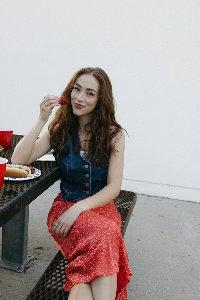 Spotted in Red Skirt