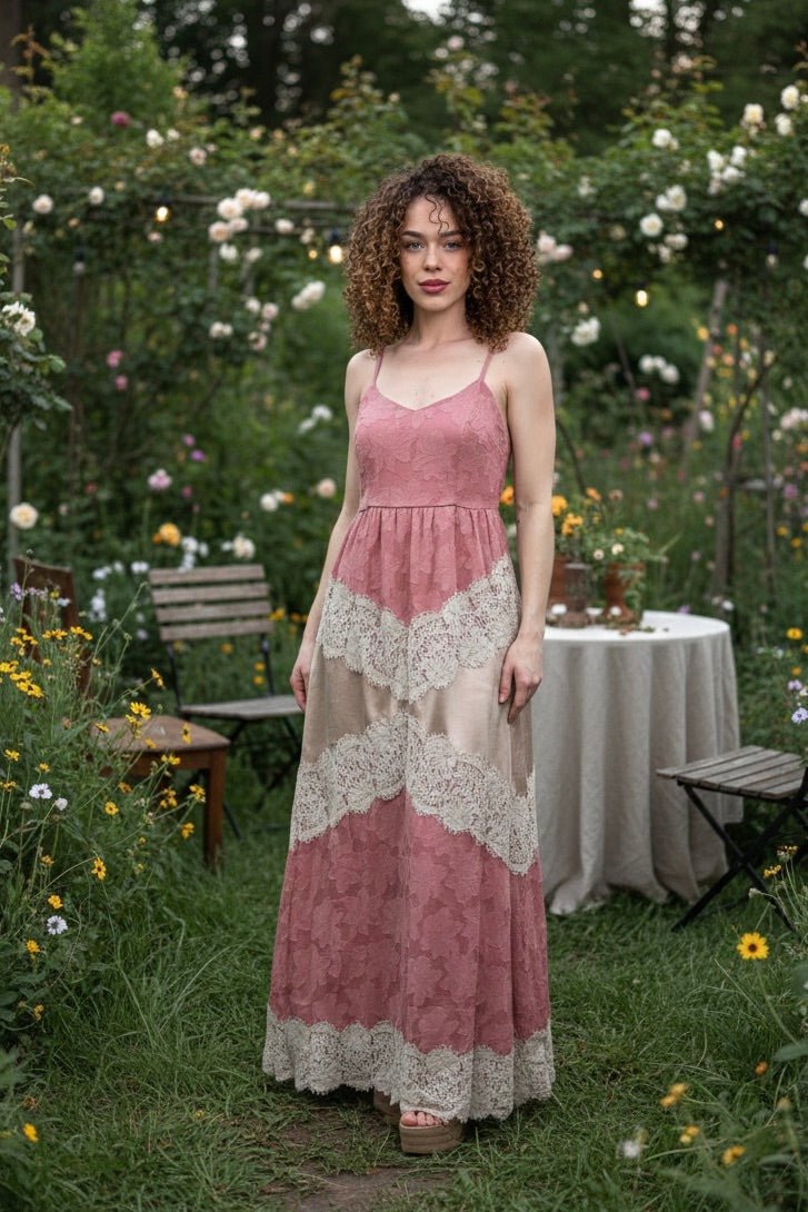 blush maxi dress, lace occasion dress, pink floral dress, wedding guest dress, romantic bridal shower dress, vintage inspired dress, antique blush pink, summer garden party attire, feminine lace dress