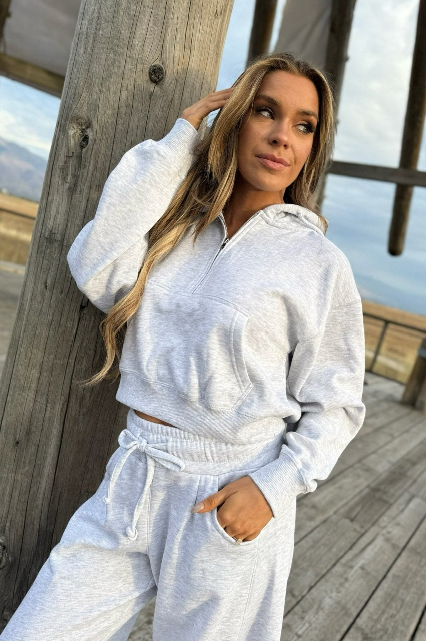3/4 zip fleece hoodie in two colors
