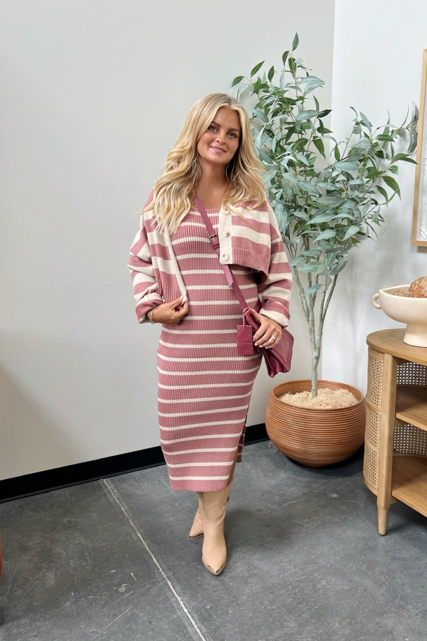 Striped dress and cardigan set