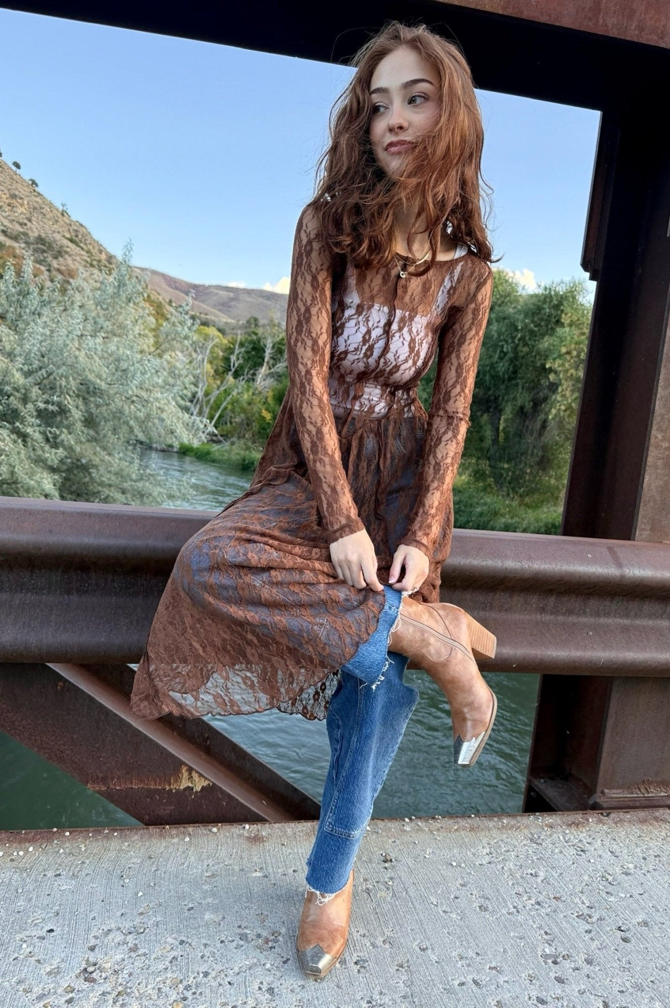 lace dress, mesh lace dress, layering