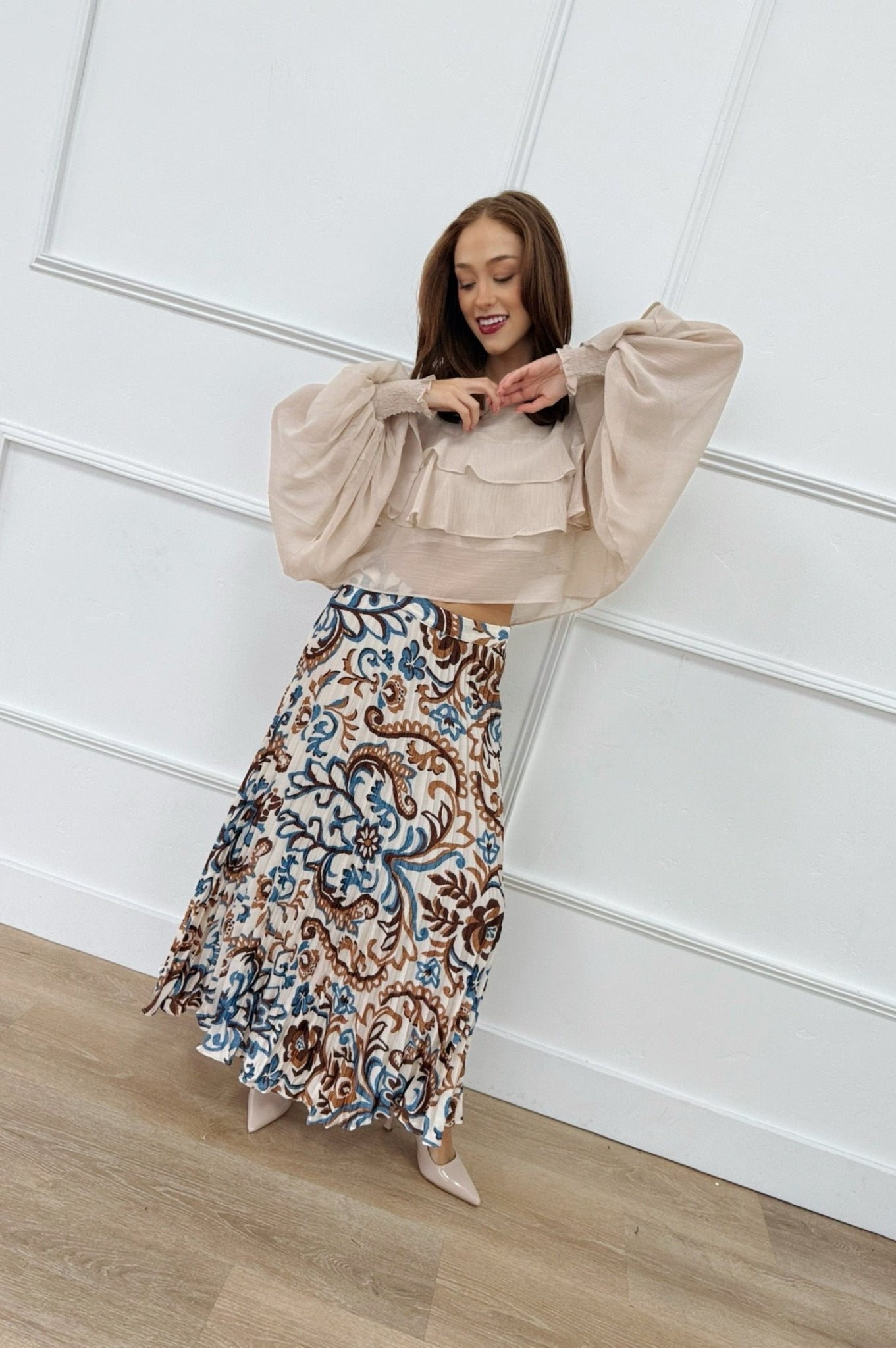 Copper Meadow Pleated Skirt