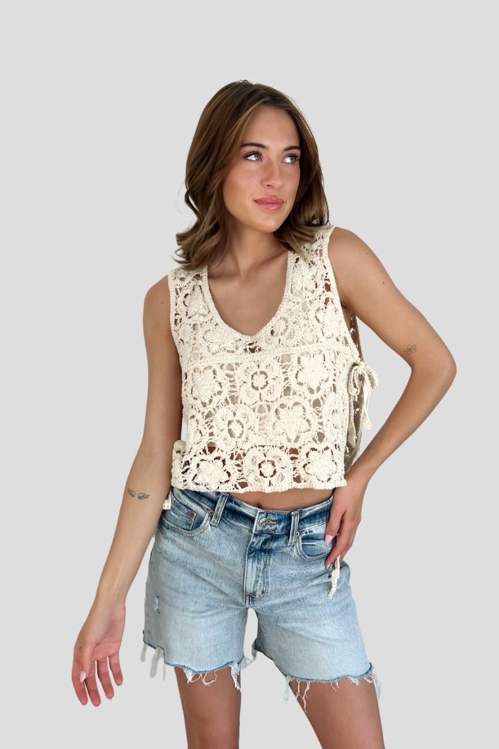 Creamy Crochet Side-Knot Vest - FINAL SALE
