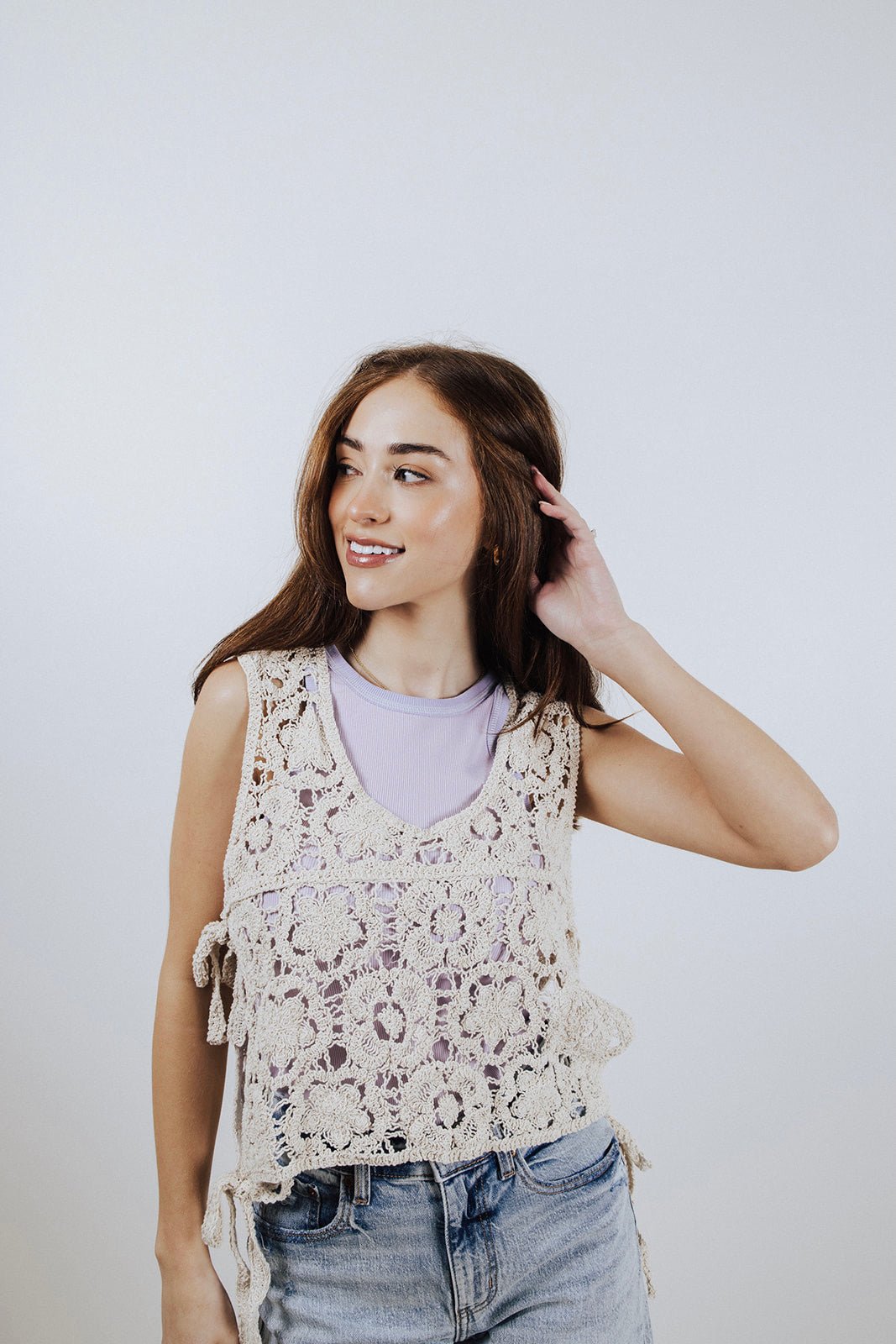 Creamy Crochet Side-Knot Vest - FINAL SALE
