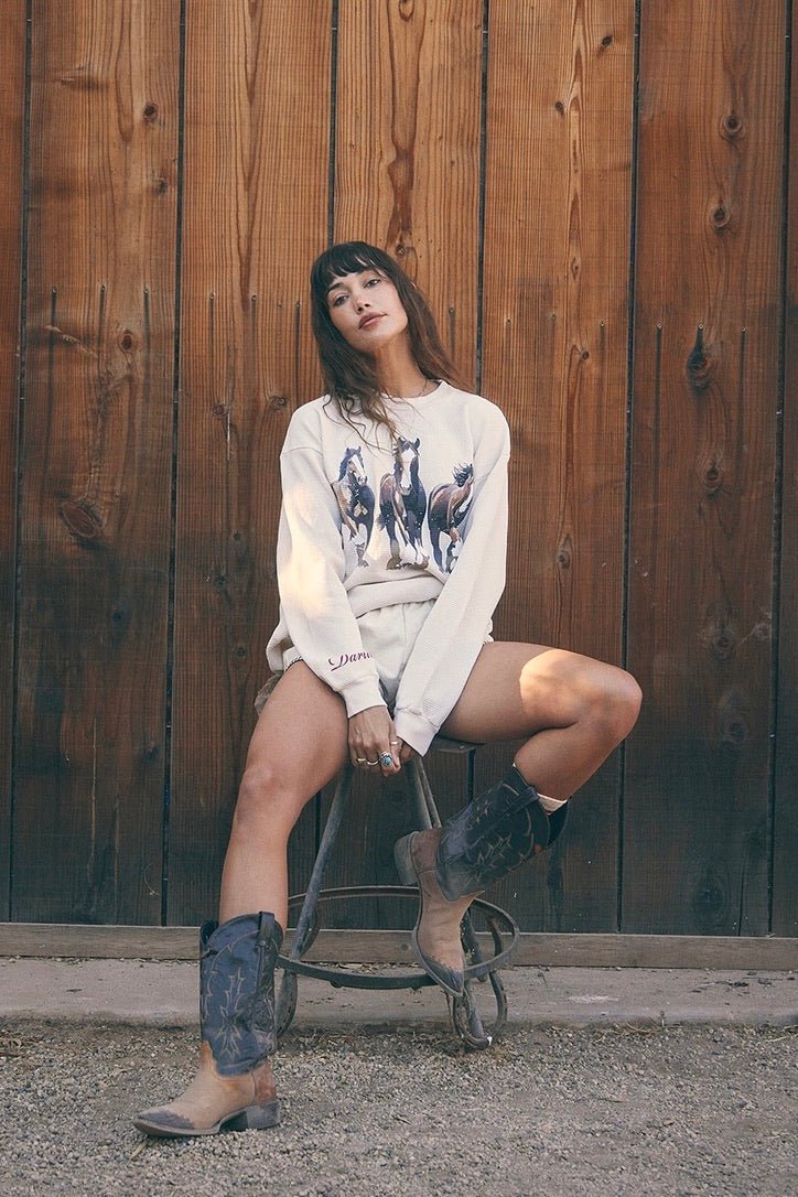 DARLIN' Clydesdale Thermal Top, Thermal top with horse graphic, Western thermal top