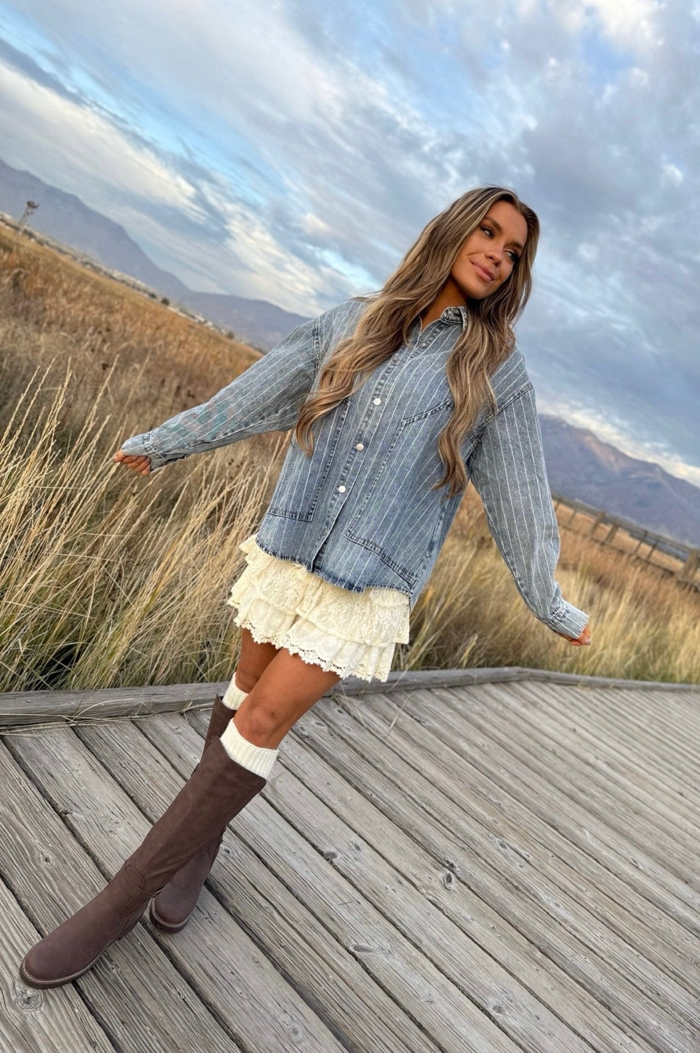 Easy Lines Striped Denim Shacket