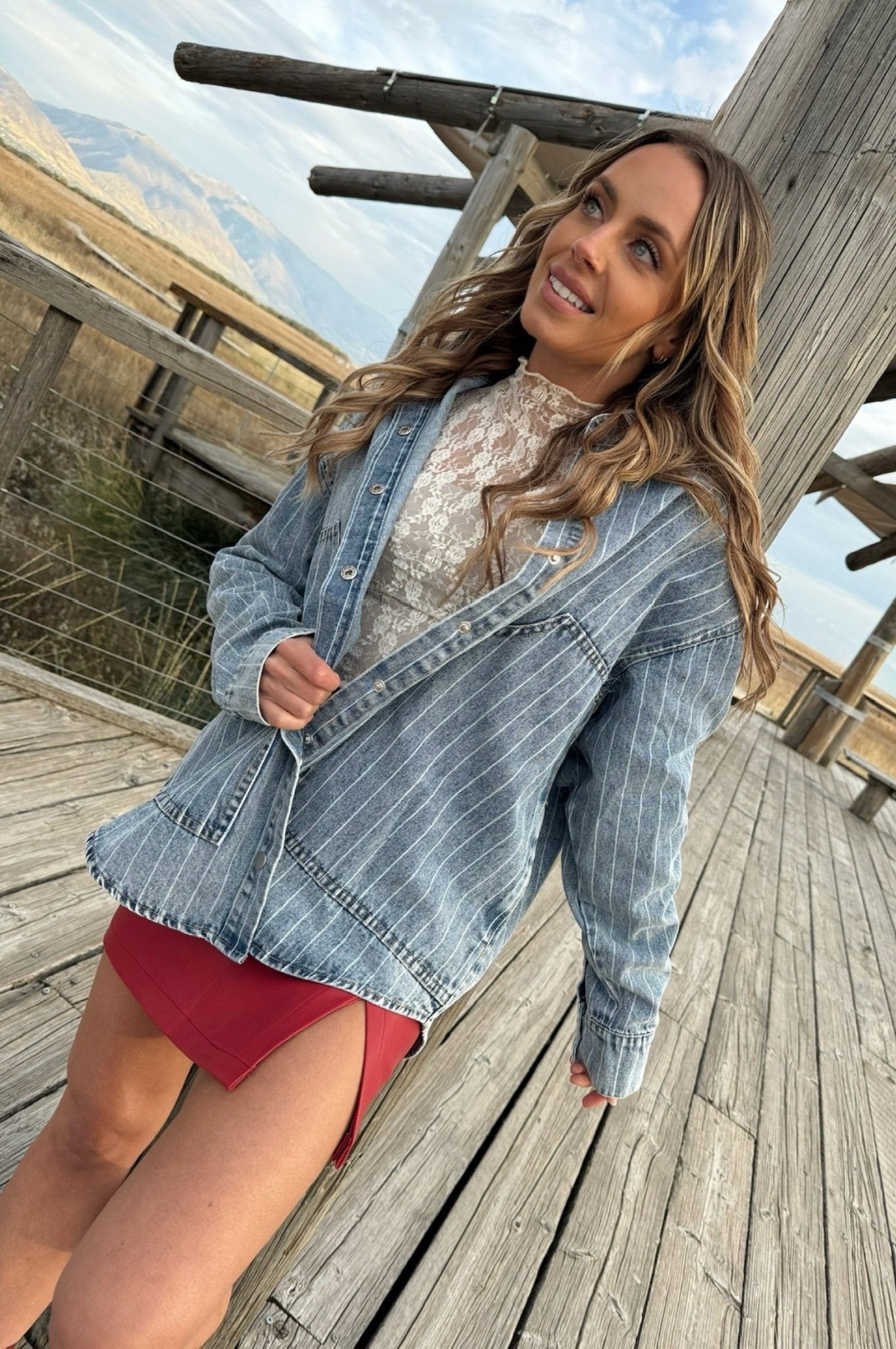Easy Lines Striped Denim Shacket