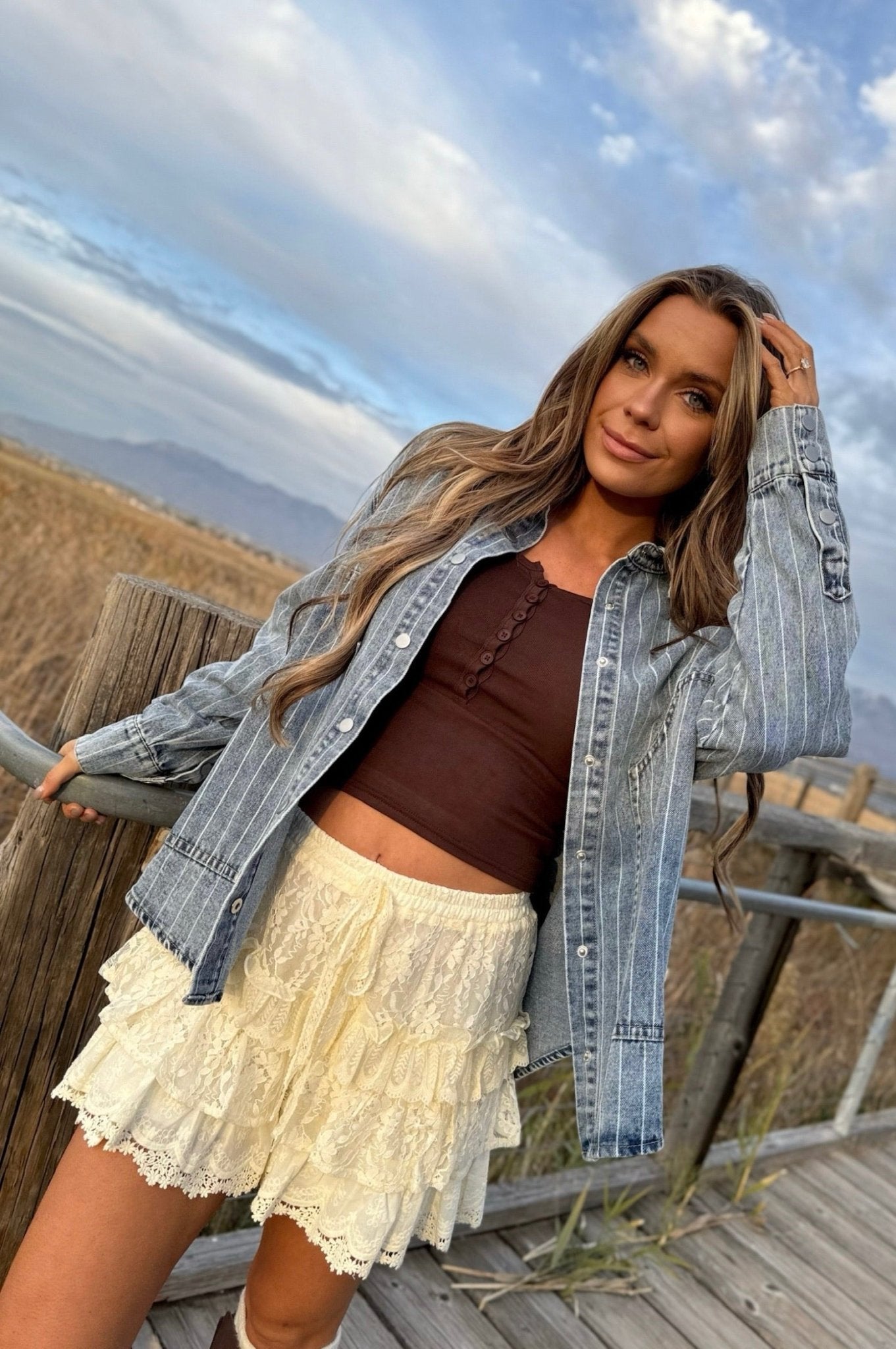 Easy Lines Striped Denim Shacket