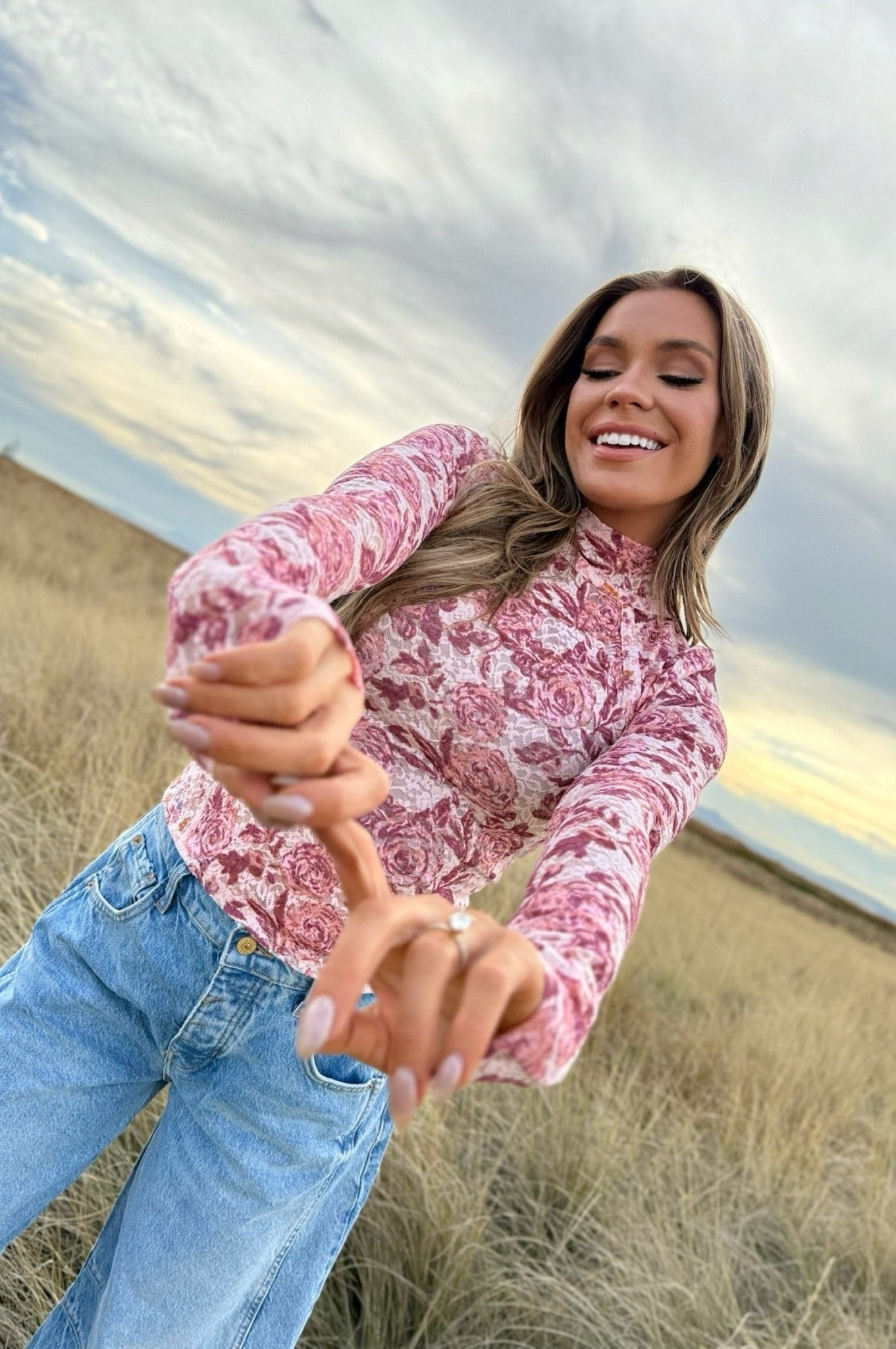 Free People Lyric Sheer Lace Long Sleeve Turtleneck Top