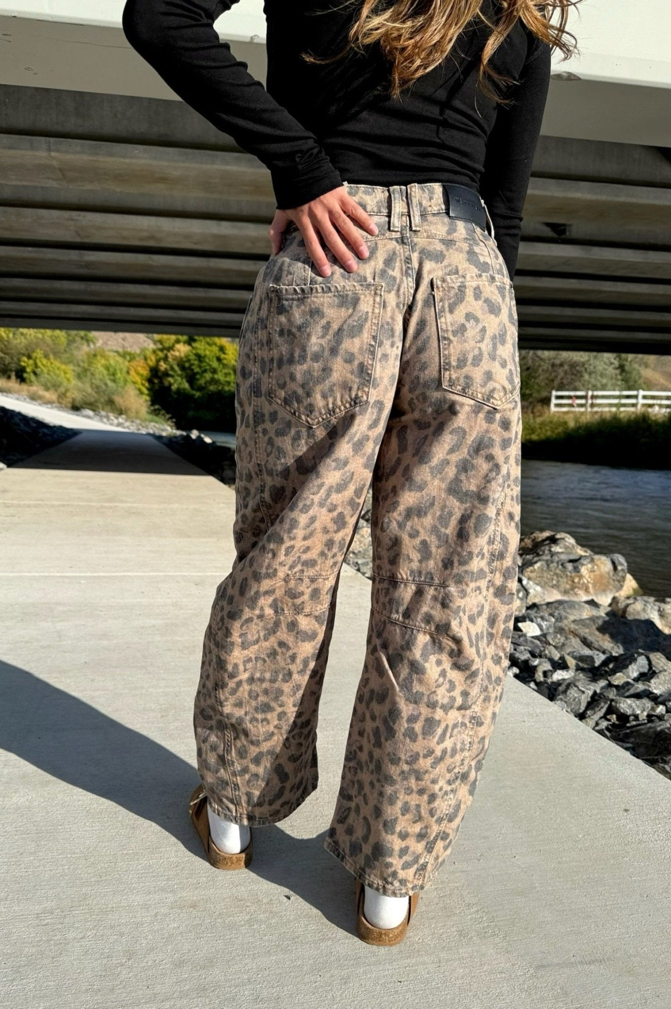 Free People We The Free Good Luck Printed Barrel Jeans