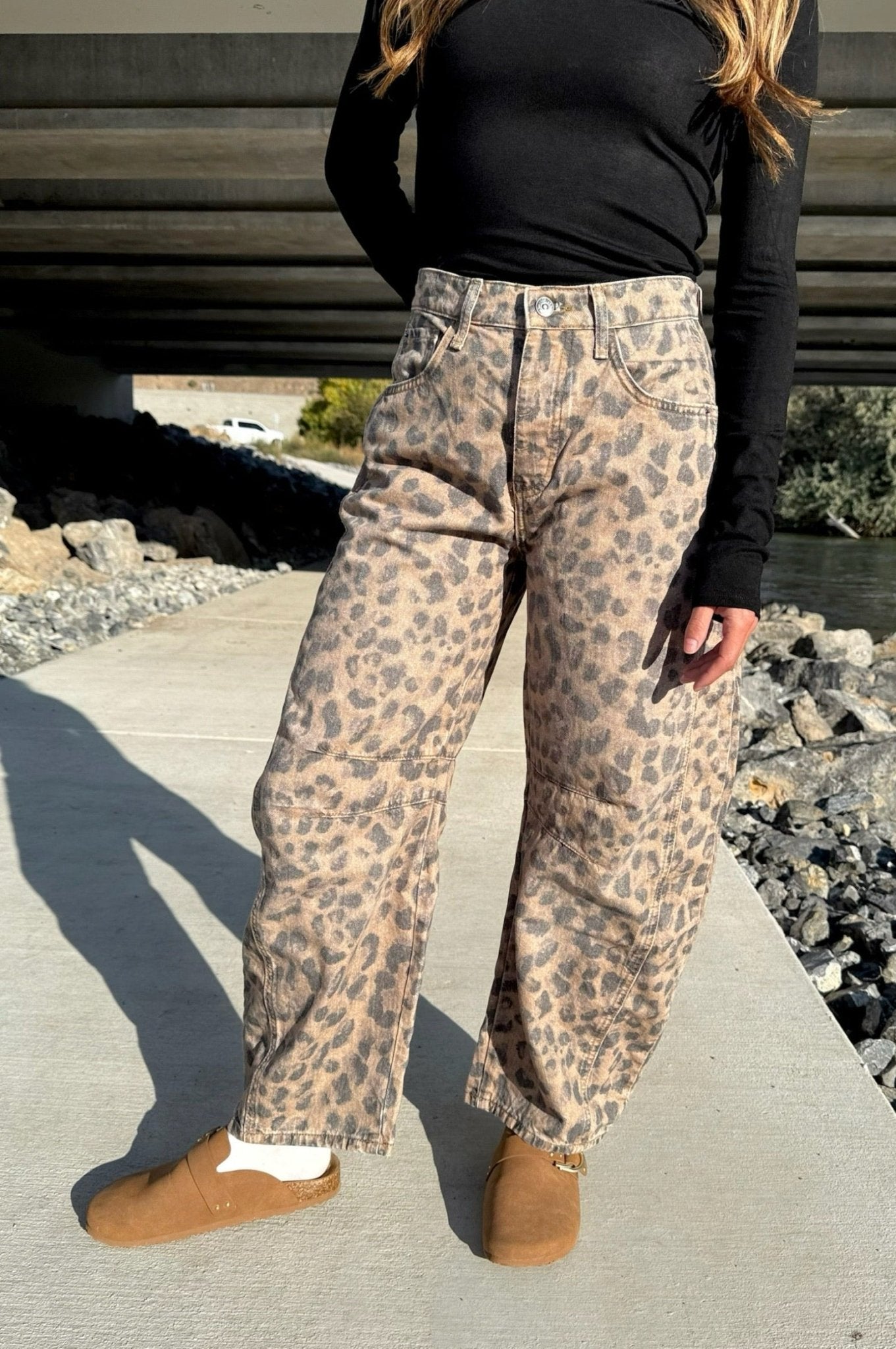 Free People We The Free Good Luck Printed Barrel Jeans