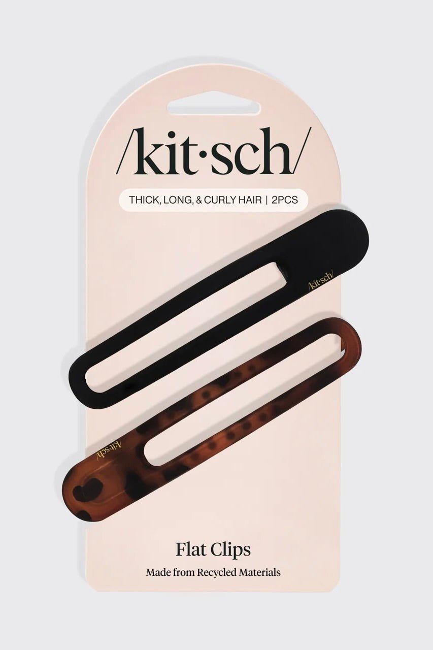 Two pack flat lay claw clips for thick long and curly hair in black and tortoise