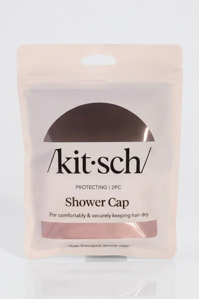 Kitsch waterproof shower cap 2 pack in pink and brown with comfortable elastic trim