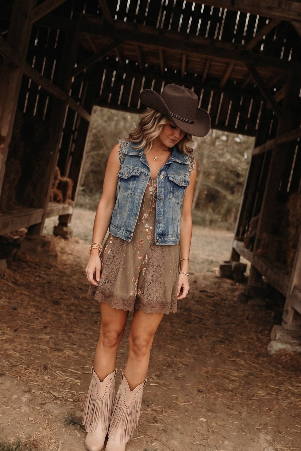 Denim vest with embroidered detailing on the sleeves. Perfect to add just a touch of something extra to any outfit. Perfect for country concerts, fairs, festivals, and more.