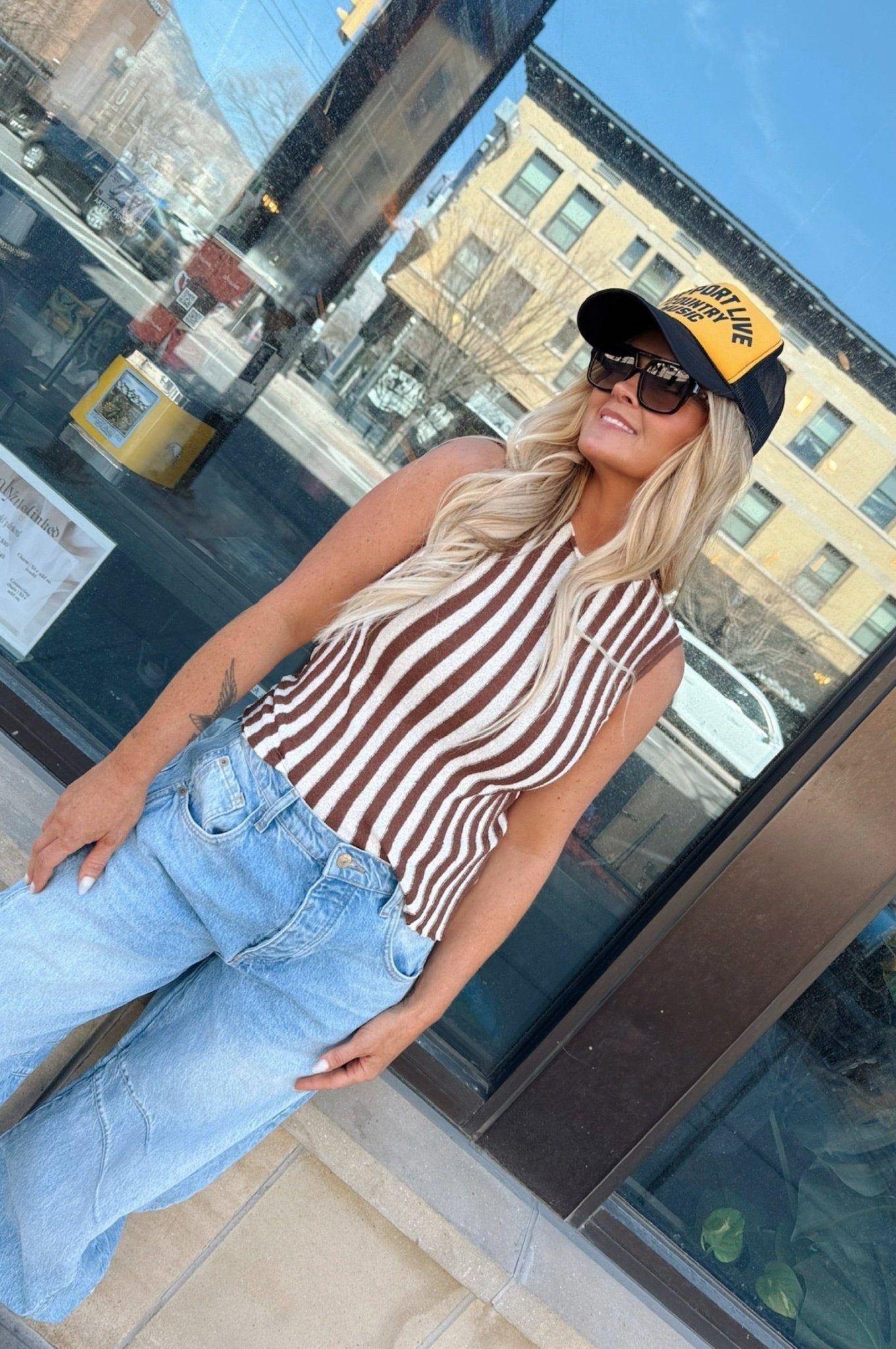 Vertical stripe tank, ribbed knit top, sleeveless stripe shirt, women's color block tank, summer knitwear, slimming vertical stripes, layering tank top, chic knitwear.