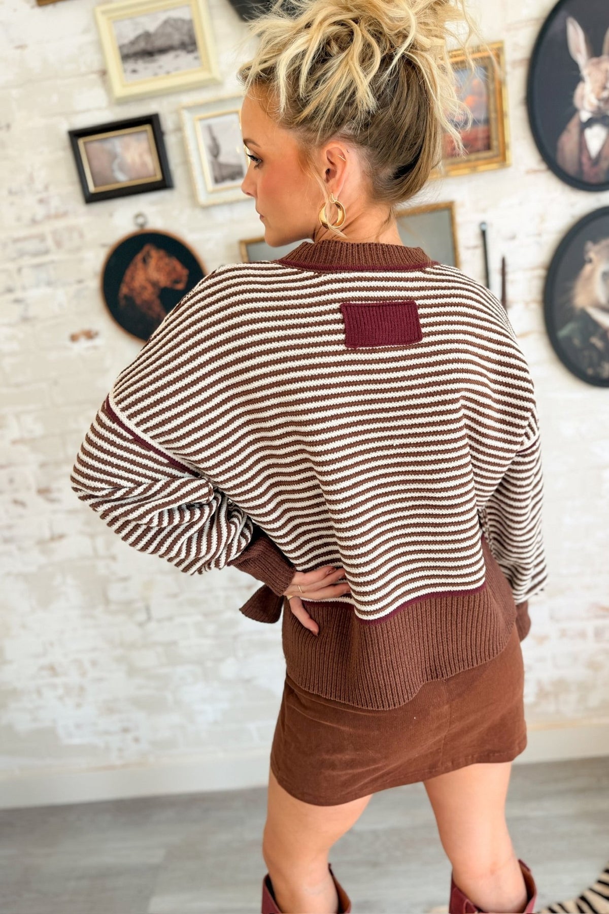 Point Of View Striped Knit Sweater