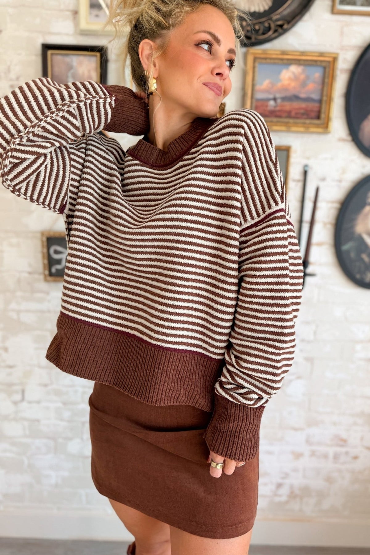 Point Of View Striped Knit Sweater