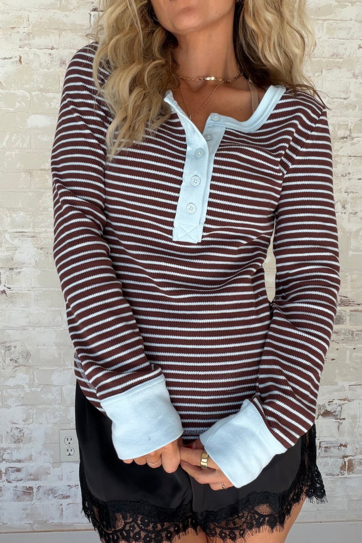 Repeat After Me Striped Henley