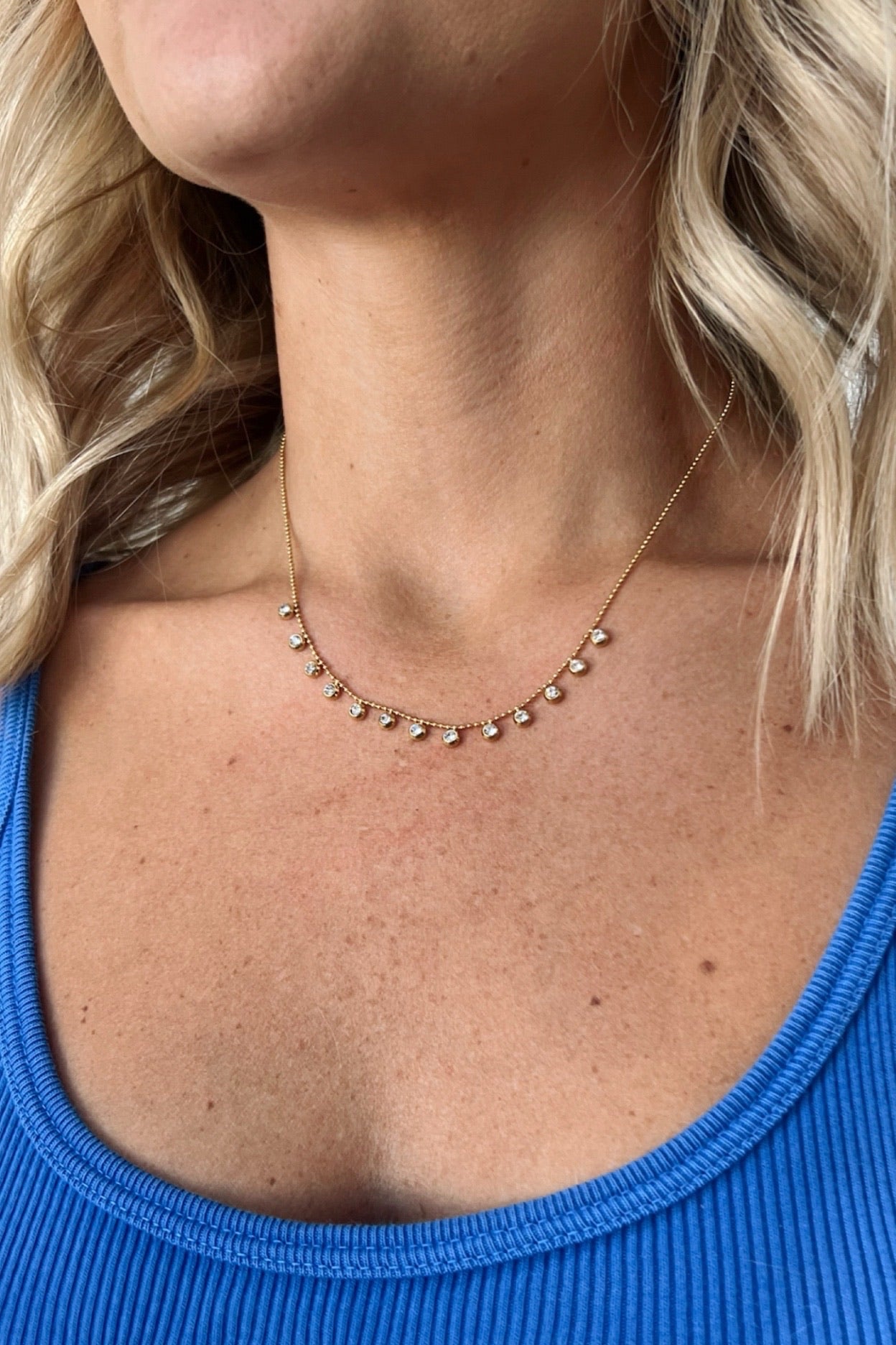 dangle crystals beaded chain necklace