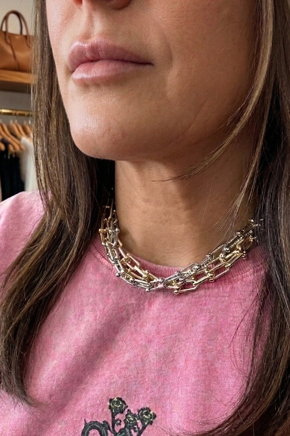 dual metal multi layer link necklace