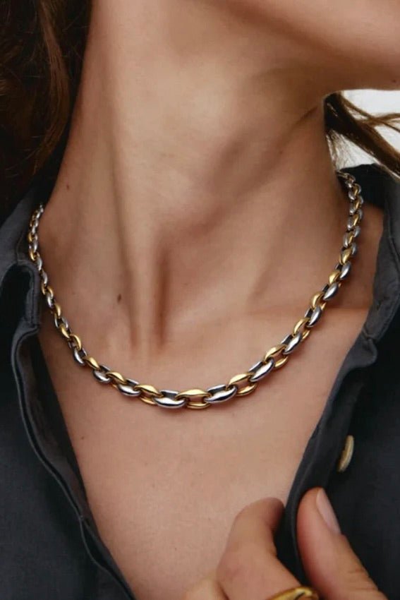 two tone multi metal link necklace