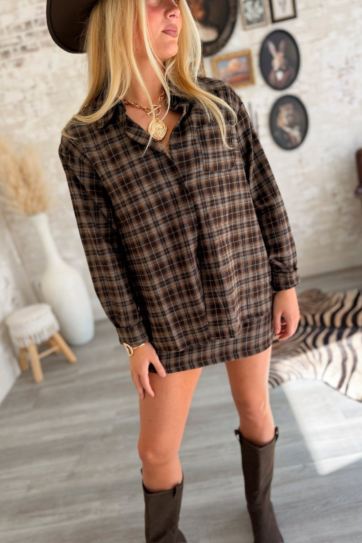 Wrong Side Of Campus Plaid Top & Skirt Set