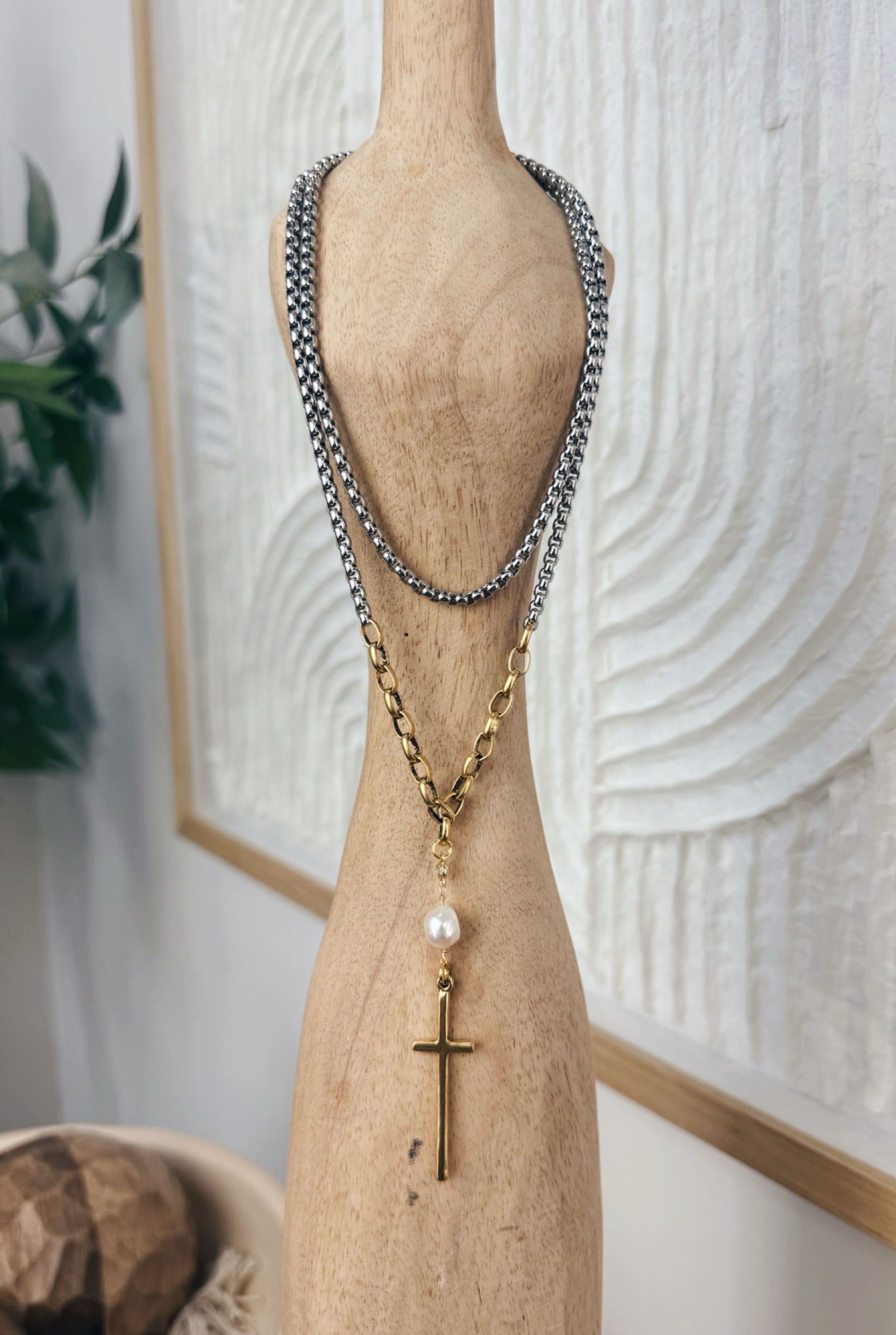mixed metal cross necklace