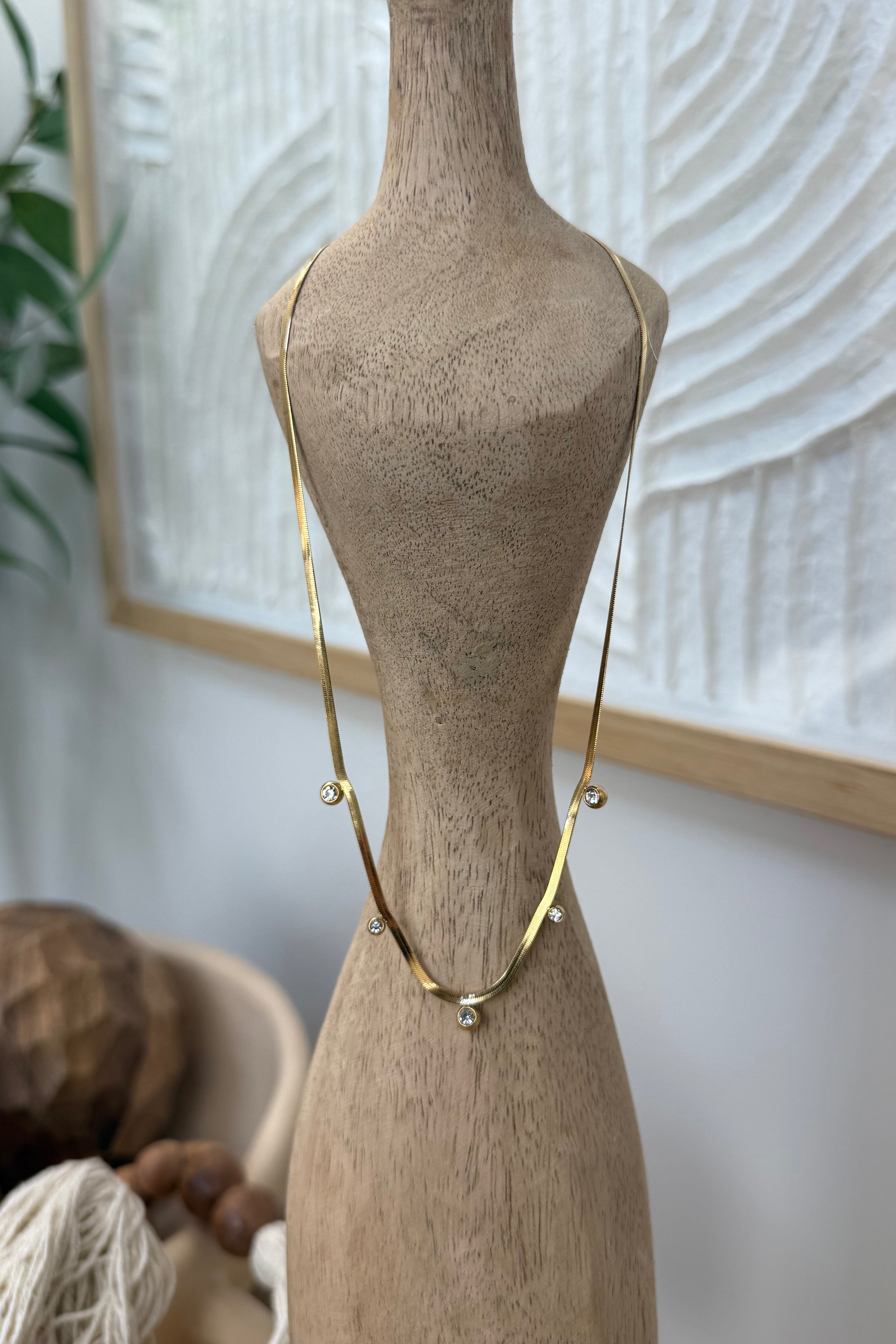 Charm Chocker Herringbone Snake Chain Crystal Bead Necklace
