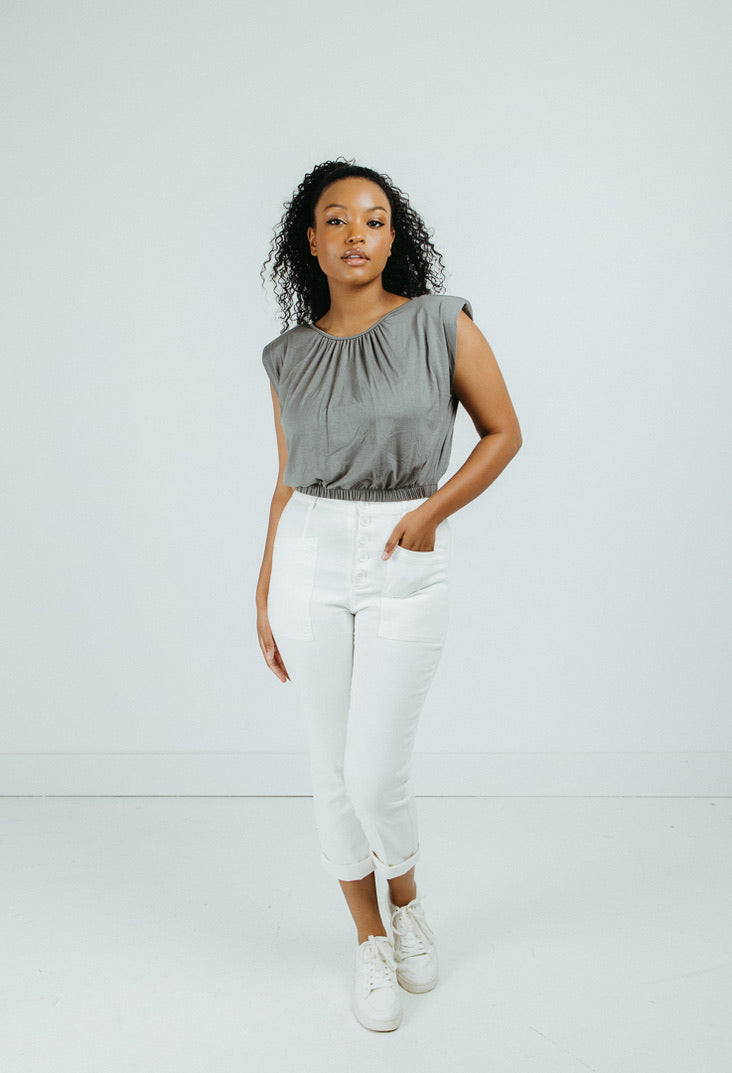 Dahlia Cropped Shoulder Pad Top -  FINAL SALE