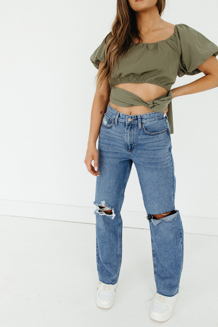 Halston Straight Leg Ripped Jeans - FINAL SALE