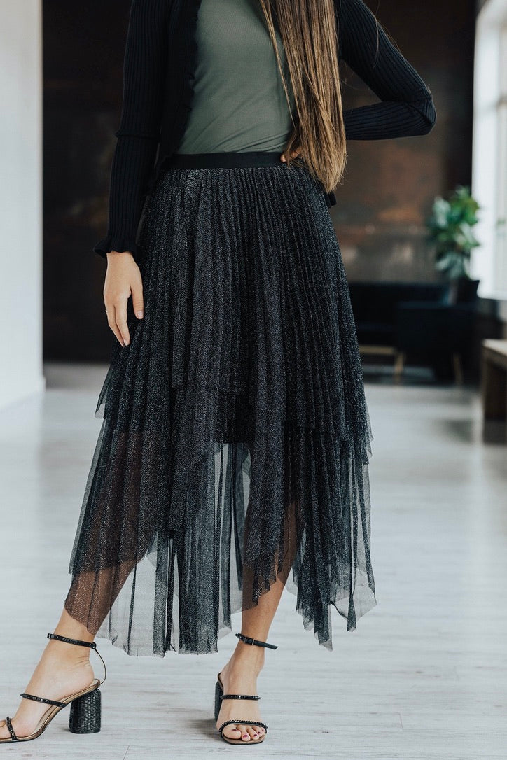 Holly Metallic Pleated Skirt