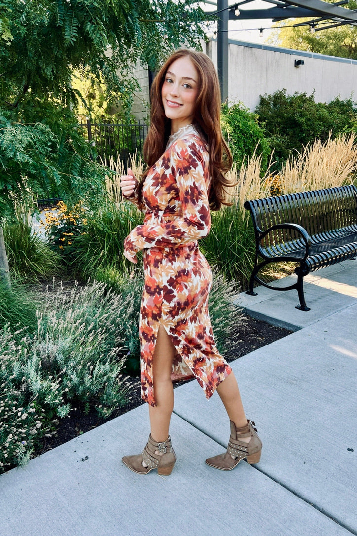 Autumn Abstract Midi Dress