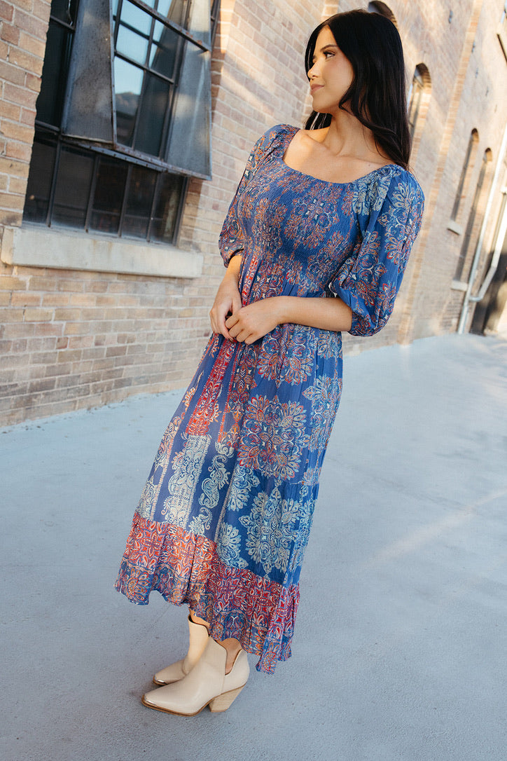 Crisp Blue Skies Puff Sleeve Dress