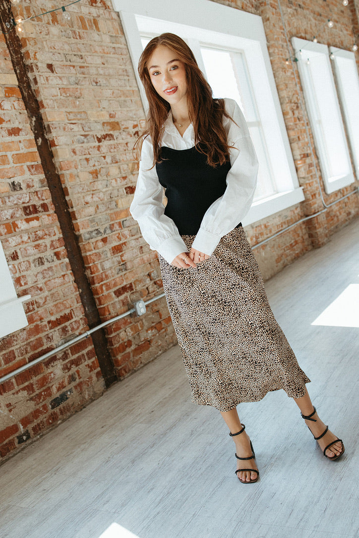 Toasted Leopard Midi Skirt