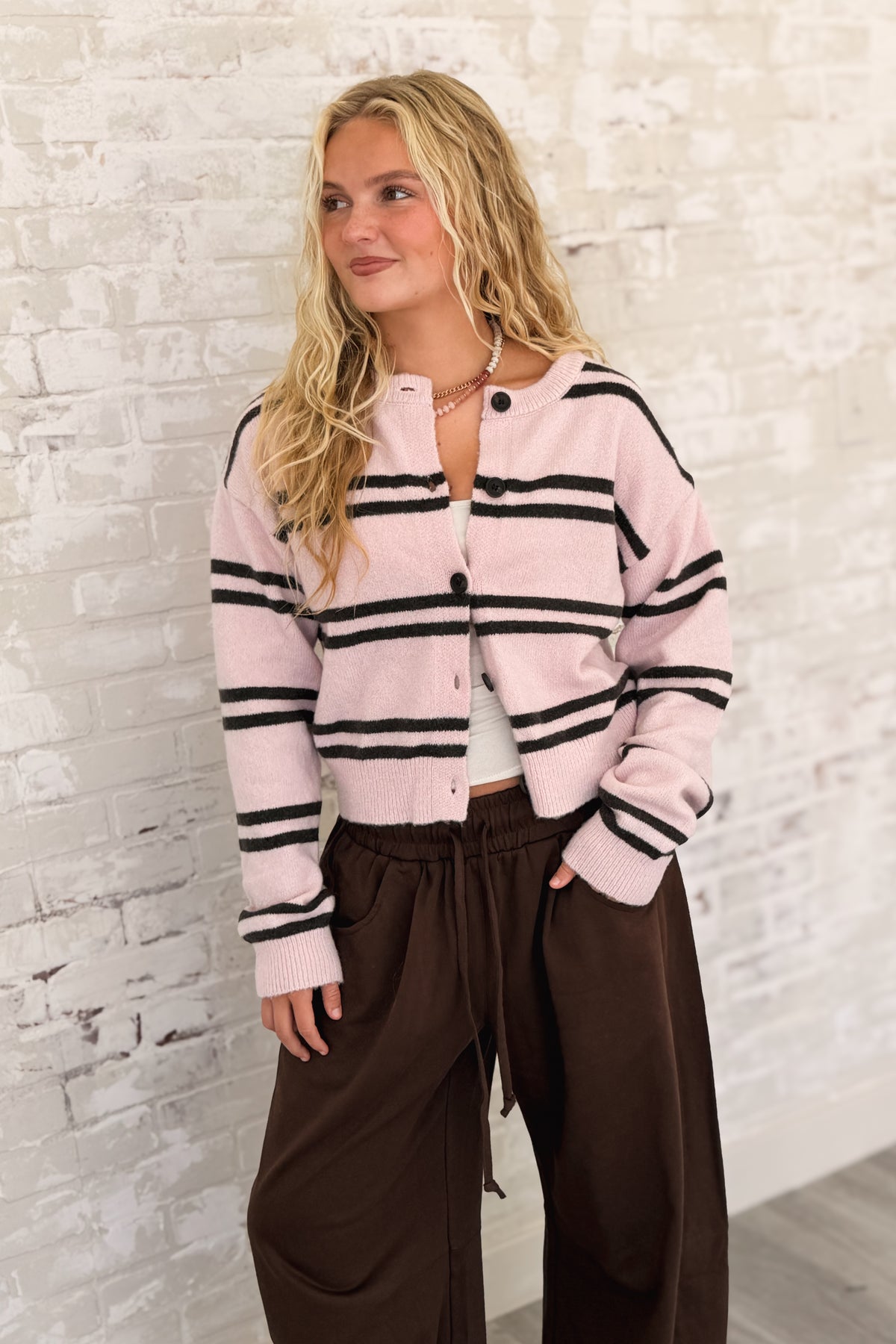 Office Gossip Striped Knit Cardigan