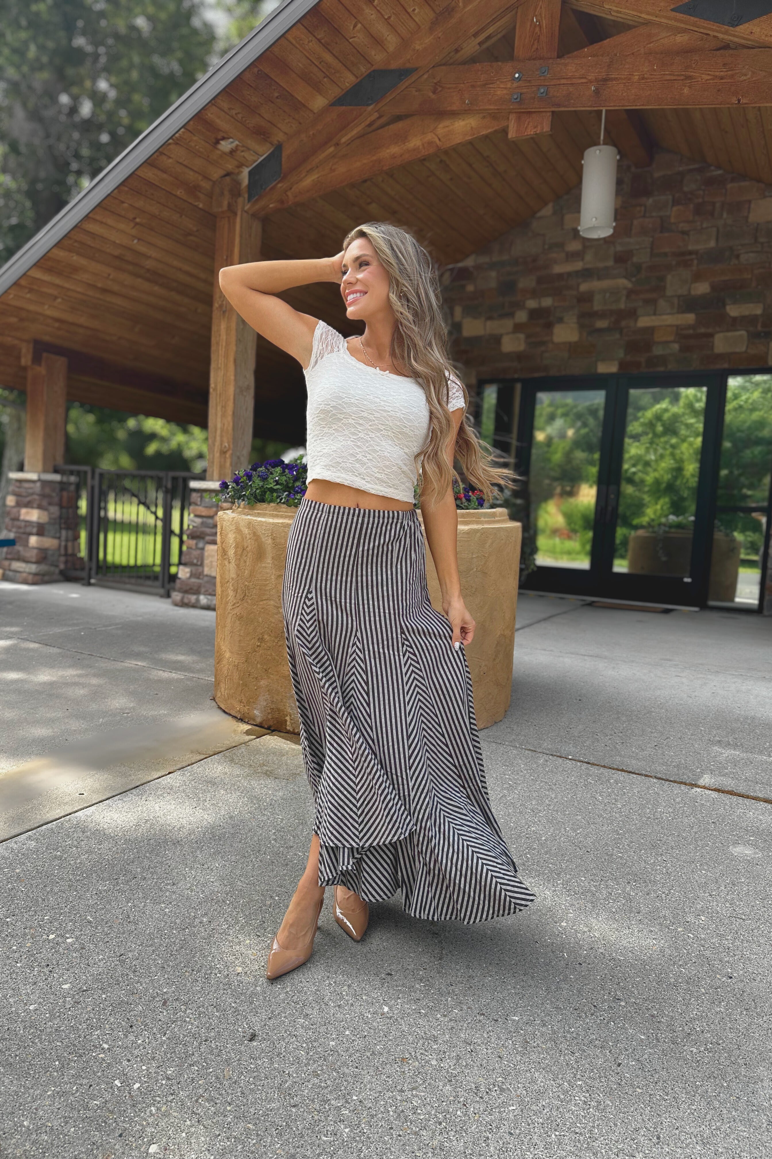 vertical and horizontal pattern skirt