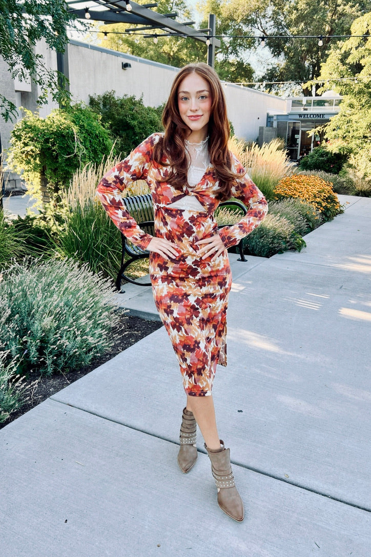 Autumn Abstract Midi Dress