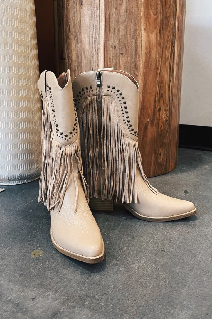 Amber Studded Fringe Boots