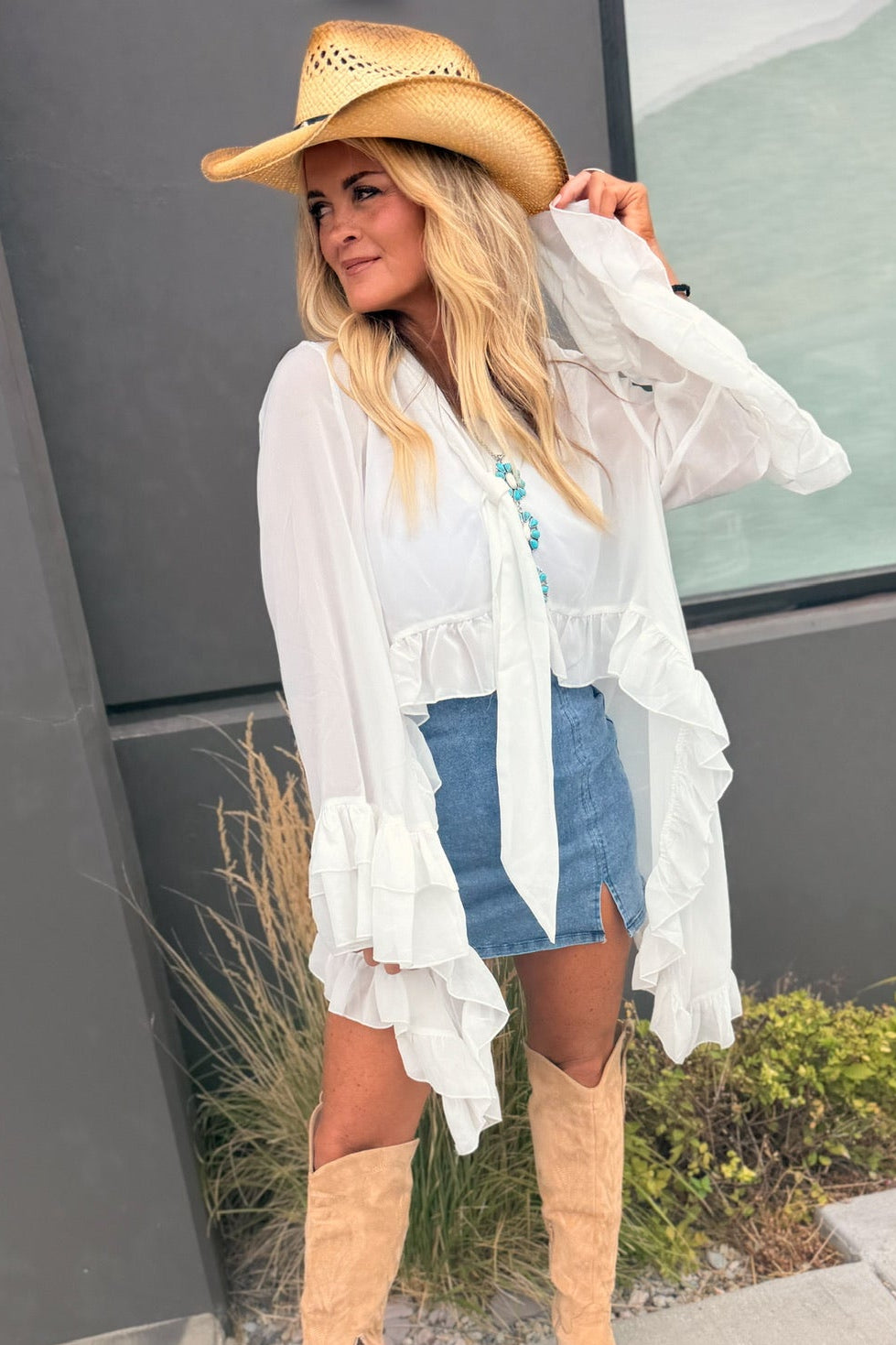 Ghost Notes Ruffle Blouse