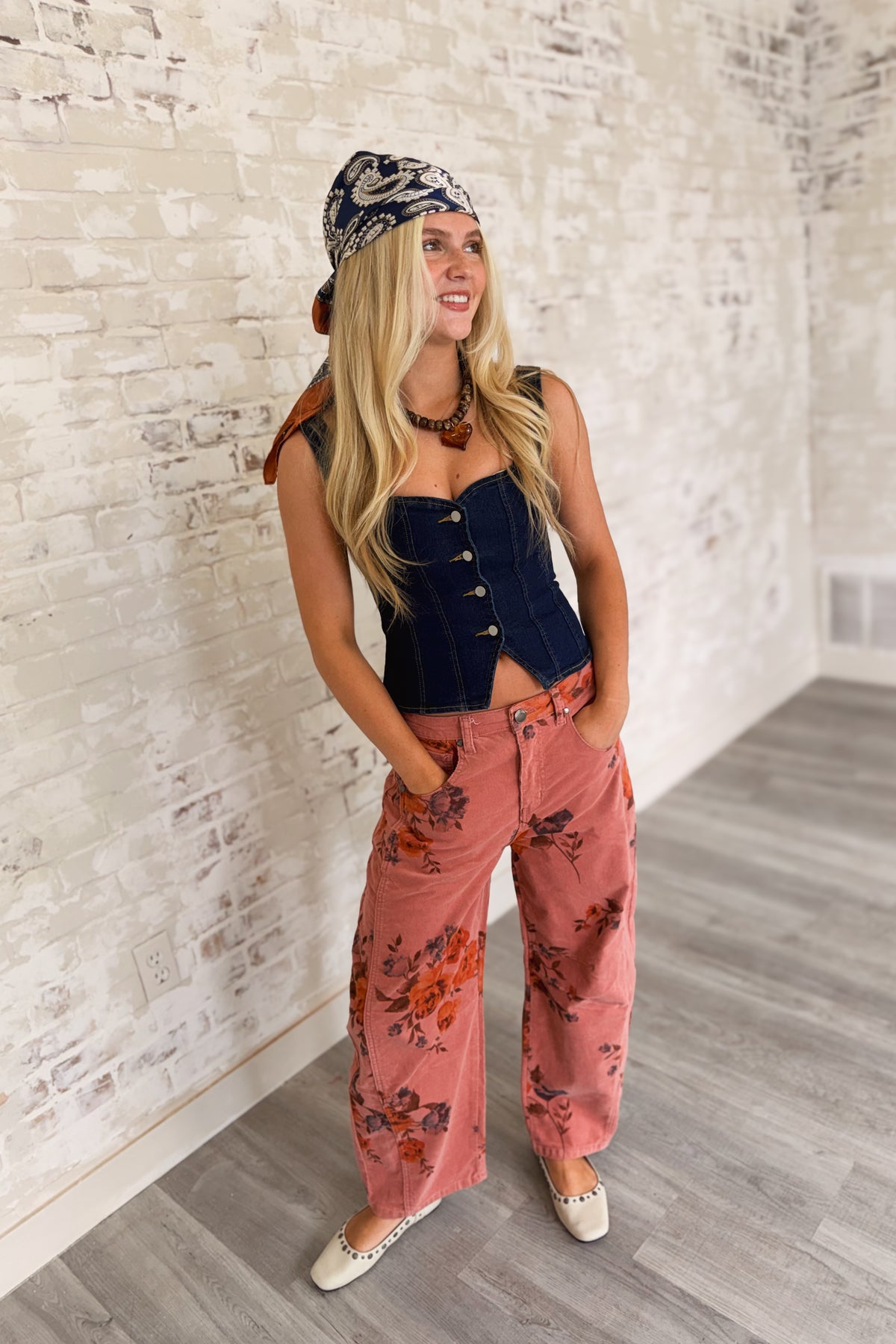 The Other Woman Floral Corduroy Barrel Pants