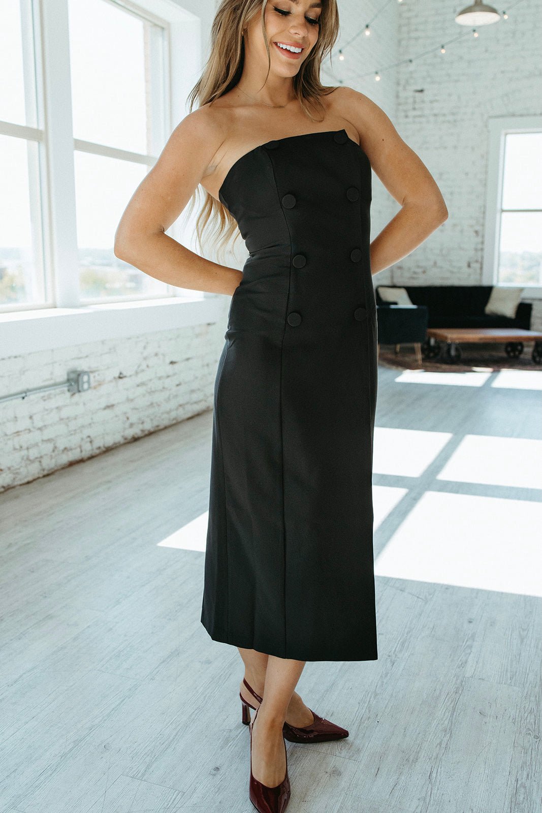 ASTR Strapless Double-Breasted Midi Dress Lux Collection - FINAL SALE