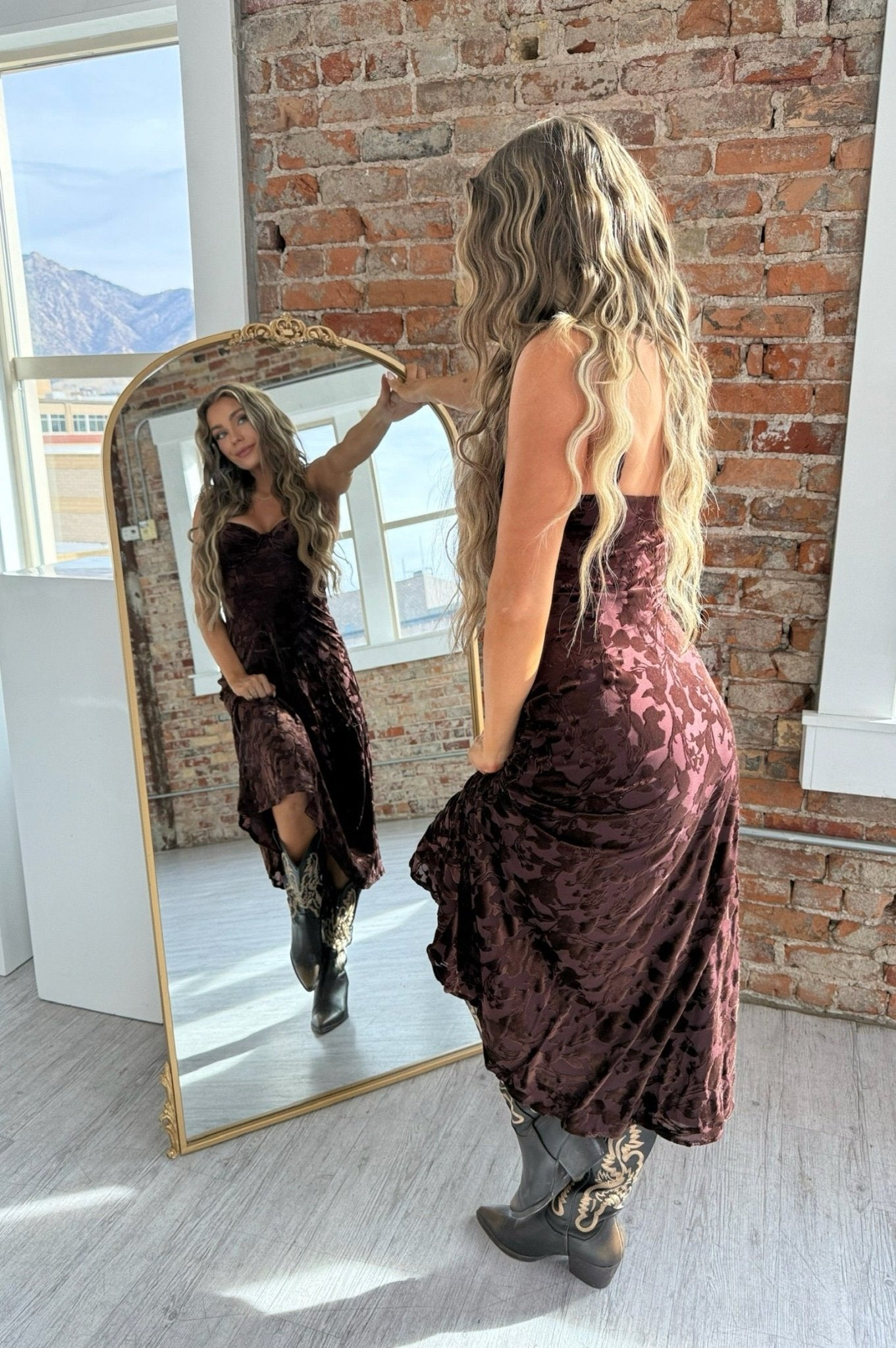 ASTR Velvet Floral Burnout Bustier Dress