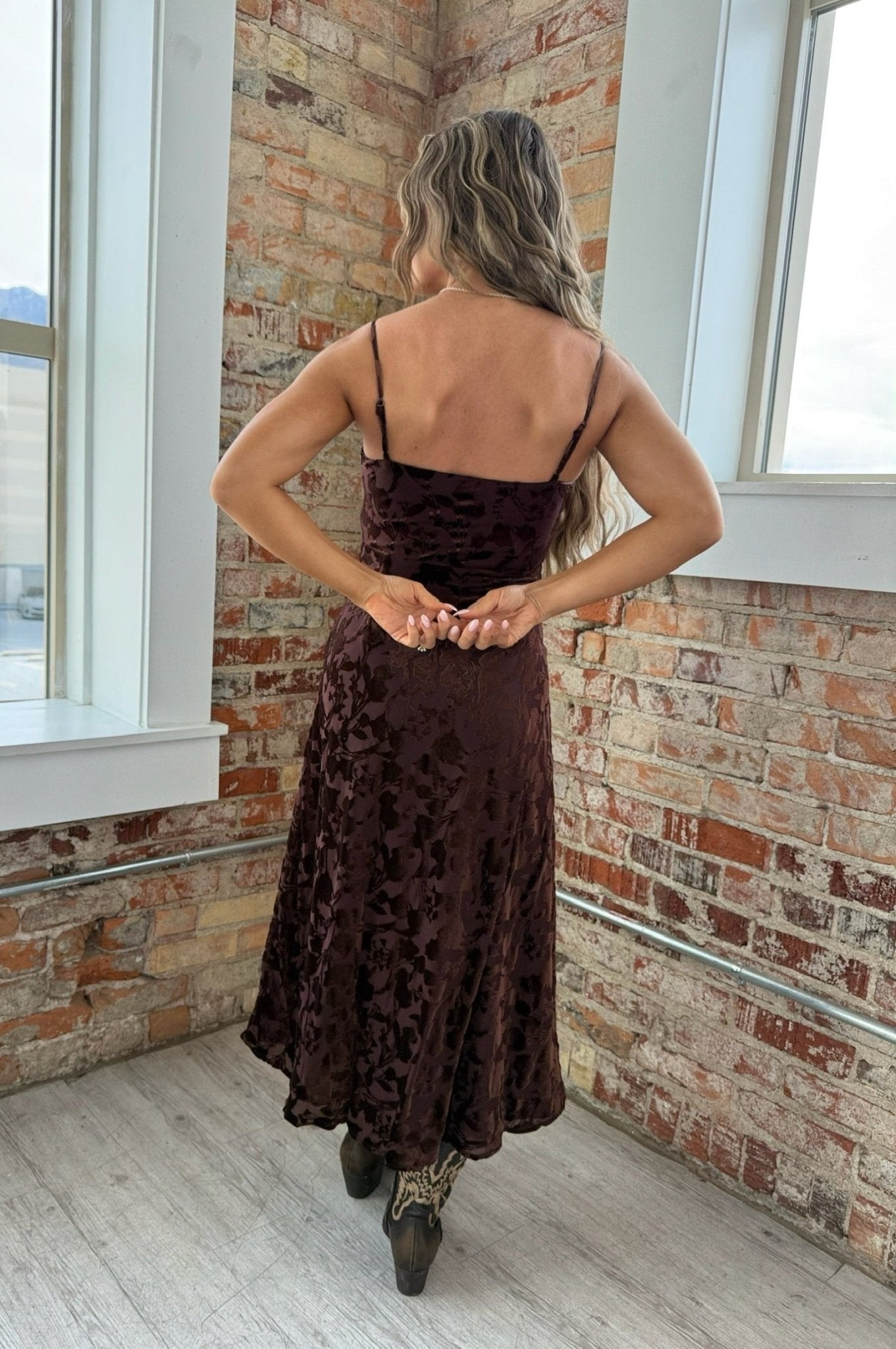 ASTR Velvet Floral Burnout Bustier Dress