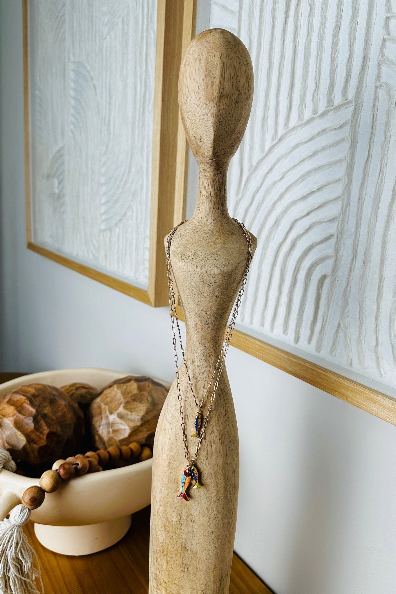 layer chain necklace with colorful fishes