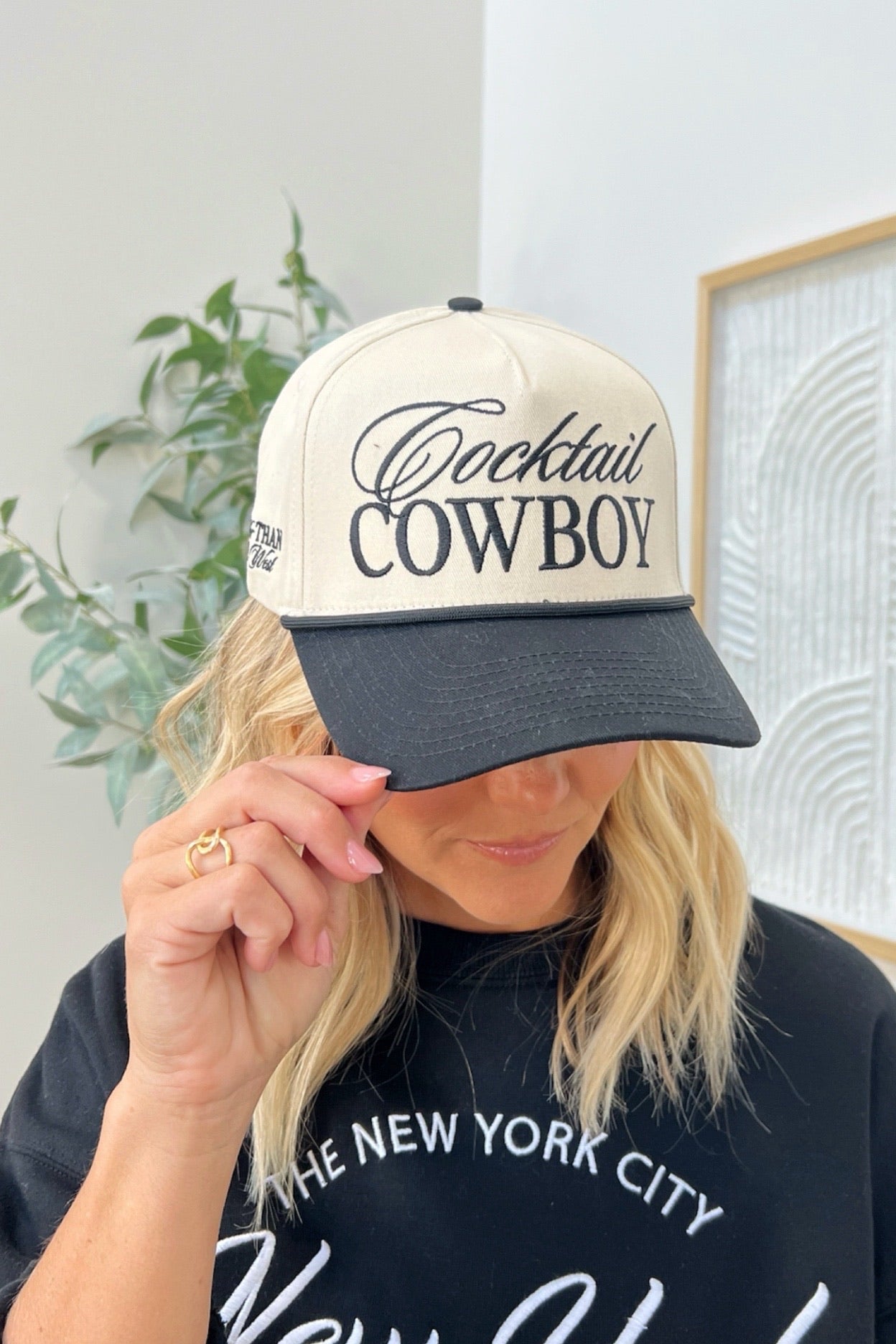 cocktail cowboy graphic text trucker hat