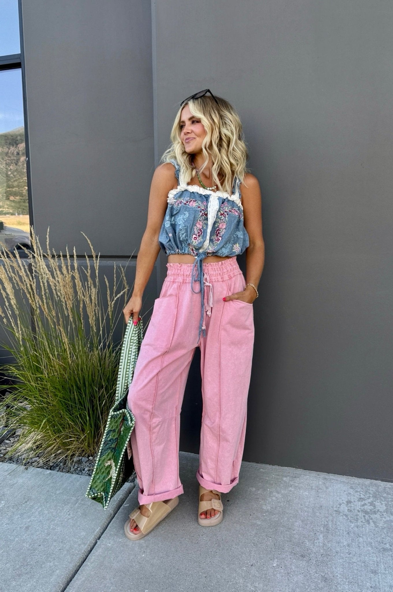 Cottage Rose Denim Crop Tank