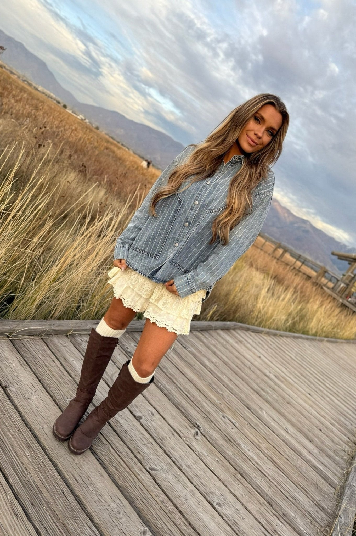 Easy Lines Striped Denim Shacket